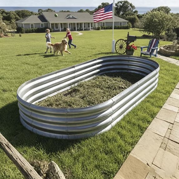 MATSKY MATSKY Galvanized Raised Garden Bed, 4ft Oval Metal Planter Box